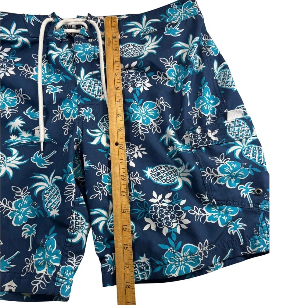 J.Crew Flex Swimwear Mens 34 Board Shorts Navy Blue Pineapple Floral Swim Trunks